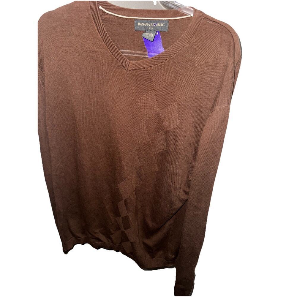 Banana Republic Brown V-Neck Knit Sweater Men's Size L Long Sleeve